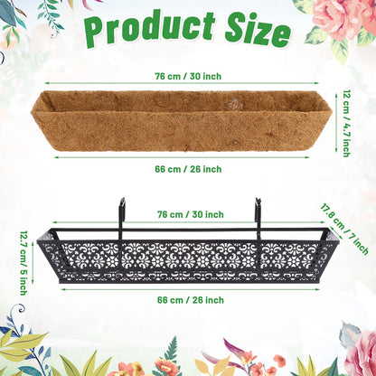 Geetery 6 Pack Window Railing Planter 30 Inch Deck Black Metal Hanging Flower Planter Basket Window Boxes Railing Planter Basket with Coconut Liner for Patio Fence Porch Balcony(Vivid)