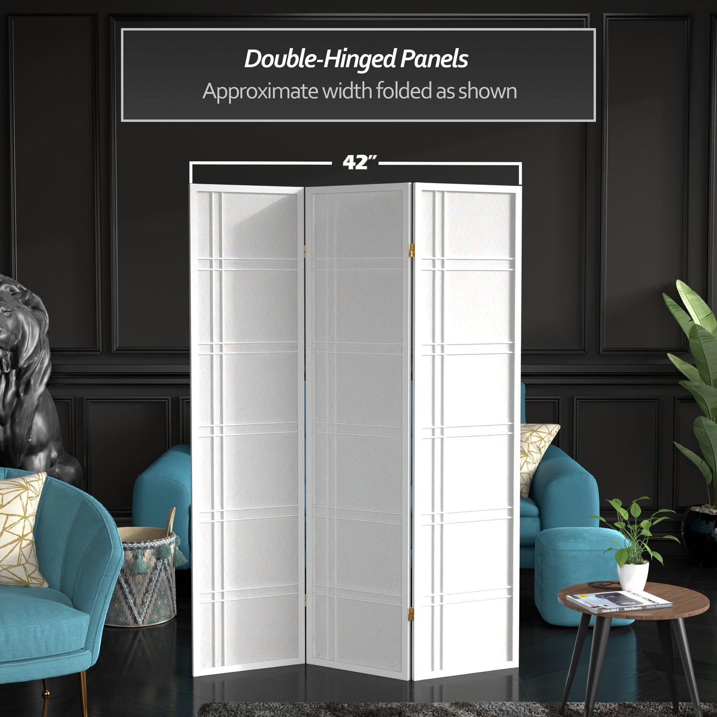Red Lantern 6 ft. Tall Double Cross Shoji Screen - White - 3 Panels