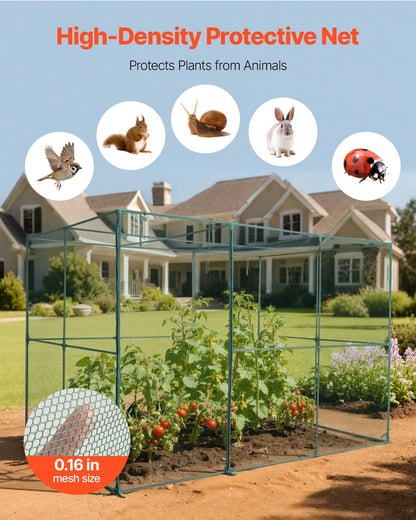 VEVOR Crop Cage, 9.5 x 6.36 x 6.36 ft Plant Protection Tent with Zippered Door, Wind-Resistant Tall Crop Cage, Easy to Install, Outdoor Raised Bed Cover, Tomato Plant Netting for Garden Patio Lawn