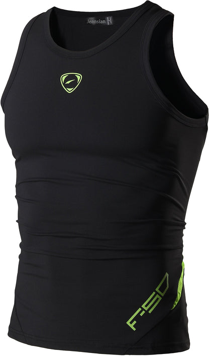 jeansian Mens Sport Sleeveless Tee Shirt Beach Tank Tops Tanktops Fitness Workout Vest LSL3306_Black_L