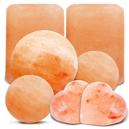 SereneLife Himalayan Rock Salt Massage Stones, 7 Piece Set of Pink Crystals for Spa Healing and Therapy Hand Carved Usable as Detox Heated or Frozen Natural Crystal Deodorant Bar Massaging Scrub Balls