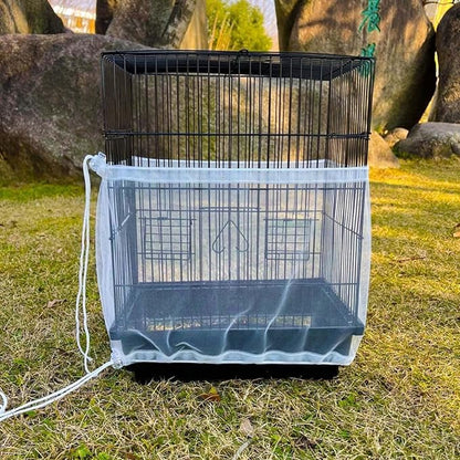 Bird Cage Seed Catcher, Large Bird Cage Cover, 75-118'' Universal Adjustable Birdcage Cover Skirt Soft Airy Nylon Mesh Net for Parakeet Macaw African Round Square Cage, White