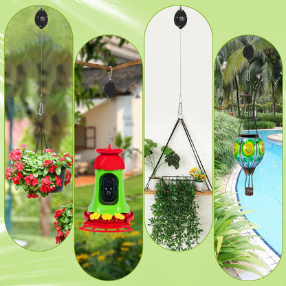 Black Elk Peak Plant Pulleys, Heavy Duty Retractable Hangers, 304 Stainless Steel Rope, Auto Plant Holder, Adjustable Climbing Hook for Garden Baskets, Watering, or Bird Feeders 2PC (Black)