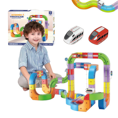 121PCS Magnetic Cube Track Train Set for Toddlers – 3D Vertical STEM Building Block Rail – Electric Magnetic Train Set Toy for Boys & Girls Ages 3-8