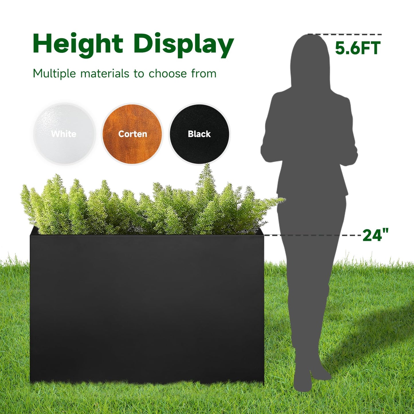 GZLVSOW Metal Outdoor Planter 36" L x 15" W x 24" H for Tall Planter Metal Rectangular Planter with Removable Insert Shelf for Outdoor, Indoor, Garden, Patio (Black, 36 * 15 * 24)