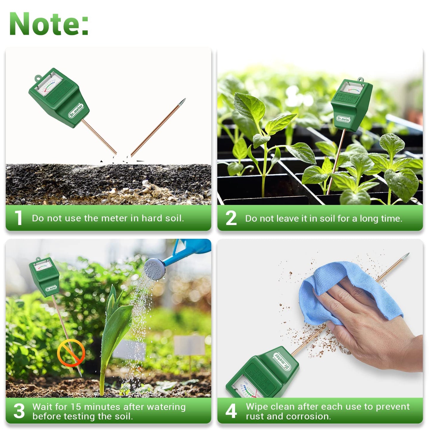 Dr.meter Soil Moisture Meter, 2 Packs Soil Test Kit for Garden Lawn Farm Indoor & Outdoor Use - Soil Tester Hygrometer Sensor for Houseplants - Plant Water Meter-No Battery Needed, Gardening Gifts