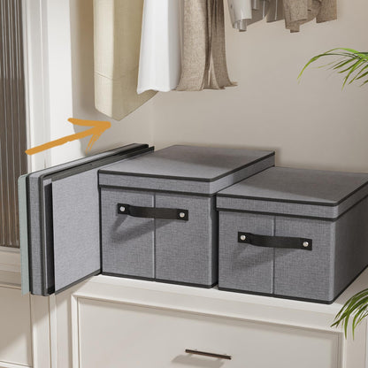 YheenLf Fabric Storage Bin with Lid, 7.1 x 9.1 x 13 Inch Foldable Storage Box for Shelves with Handles, Decorative Linen Closet Organizer, Gray, 1-Pack