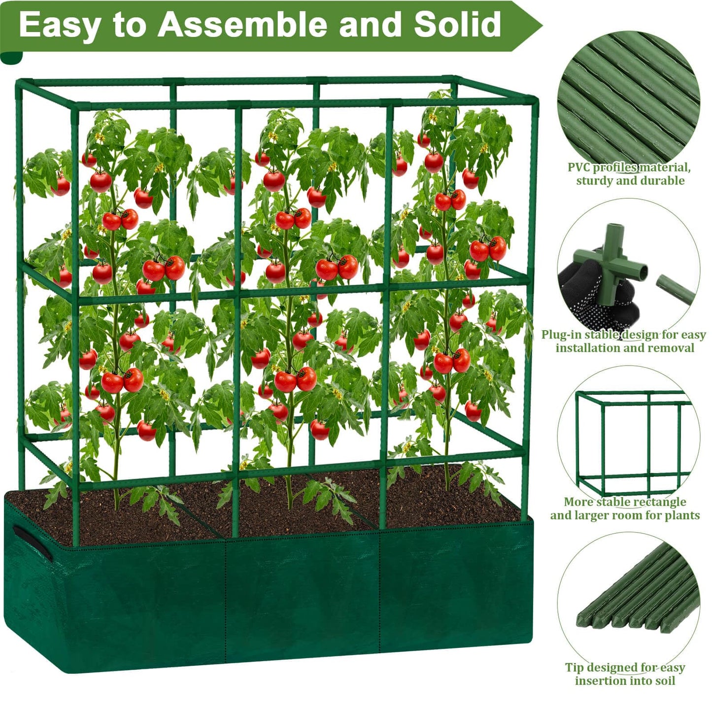Lezmarket 47" × 16" × 47" Tomato Planter for Garden, Tomato Trellis Cages with Fabric Grow Bag for Climbing Plants