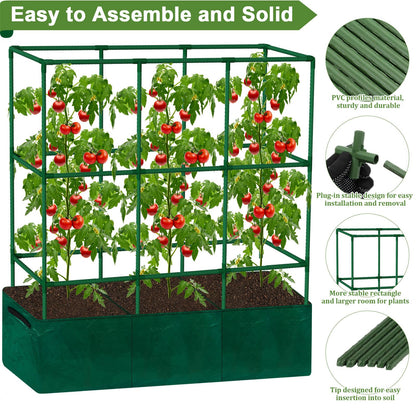 Lezmarket 47" × 16" × 47" Tomato Planter for Garden, Tomato Trellis Cages with Fabric Grow Bag for Climbing Plants