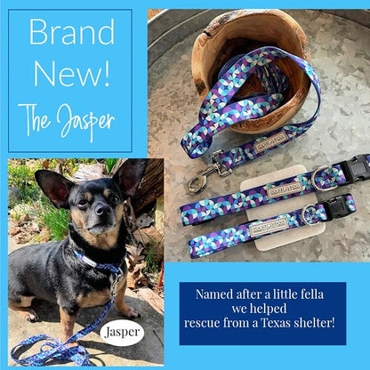 Lucky Love Dog Martingale Dog Collar & Leash - Adjustable, No-Slip, Durable, Comfortable, Soft Webbing, & Stylish Patterned Collar & Leash Set for Male and Female Dogs - Jasper Combo, Small