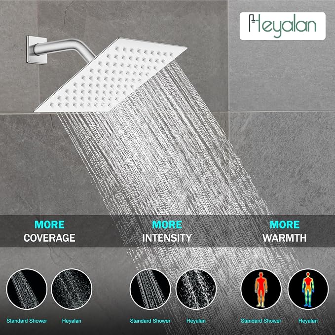 Heyalan Shower Faucet Set with Valve, Bathroom Rainfall Shower System, Wall Mount Single Handle Shower Trim Kit, Rainfall Fixed Shower Head, 8 Inch Square Shower Head,Polished Chrome