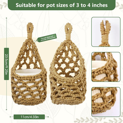 HOREAKHJ Macrame Wall Plant Hanger, Hanging Planter Basket Holder, Wall Planters for Indoor Plants, for Up to 4 Inch Pot (Brown, 4-Inch)