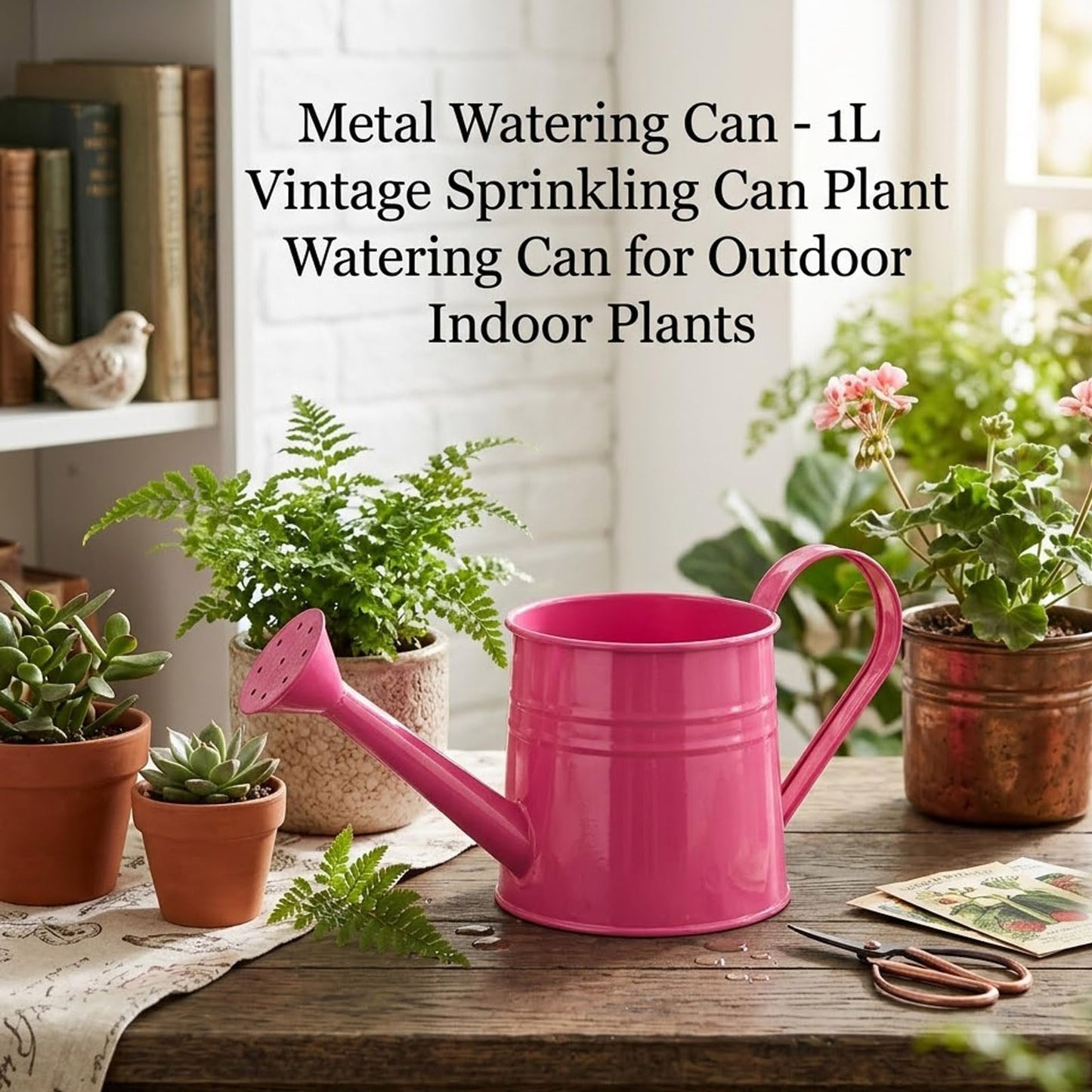 Small Metal Watering Can - 1L Metal Flower Garden Watering Can, Gardening Tool Accessories for Outdoor Indoor Plants Lawn (Blue)