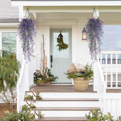 RECUTMS Artificial Vine Plants 2 Pack Fake Hanging Flower Plants Faux Ivy Vine Leaves Plastic Baby Breath Greenery UV Resistant for Home Bedroom Wall Porch Garden Wedding Decor (Purple)