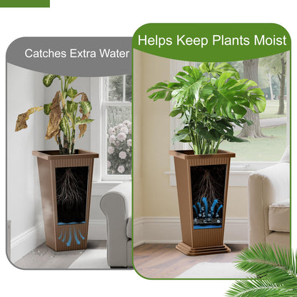 YESUNEED 24-Inch Tall Planters Set of 2 for Outdoor and Indoor Use,Tapered Flower Pots with Drainage Tray, Front Porch and Patio Decor,Ideal for Large Plants (Stripes-Brown)
