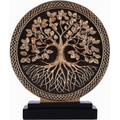 WUBIANJIE Tree of Life Statue Resin Sculpture for Home Decor, Hand Painted Tree Sculpture with Round Relief Design, Decorative Figurine for Living Room Shelf Tabletop Entryway Office