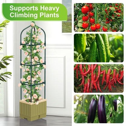 Raised Garden Bed Planter Box with Trellis, 71" Self-Watering Tomato Planter with Trellis for Climbing Vegetable and Plants, Tomato Cage Planters for Indoor Outdoor Patio Greenhouse Gardening (1Pack)