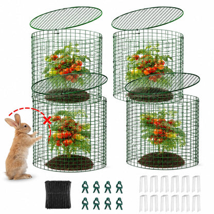 Plant Protectors from Animals 12 x 12 in Metal Chicken Wire Cloche Plant Cages for Outdoor Plants, Garden Fencing Animal Barrier with Detachable Dome Lid, Stakes & Zip Ties (4 Pcs)