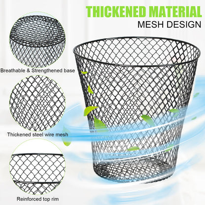 10 Pack 9 inch Round Waste Basket,Wire Mesh Desk Metal Trash Garbage Can Wastebasket Recycling Black Trash Bins Garbage Container for Bedroom Office School Kitchen Home Living Room Bathroom