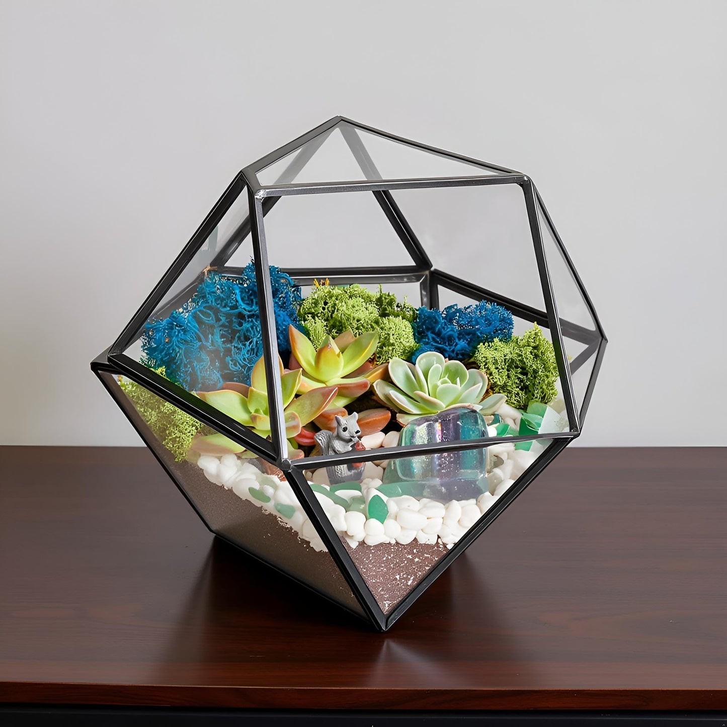 Creations by Nathalie DIY 7" Geometric Terrarium Kit - Build Your Own Glass Terrarium for Adults & Teens with Moss, Crystals, Tools & Decor - Handcrafted in the USA (Live Plant Included)