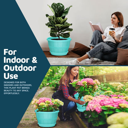 10-Inch Whiskey Barrel Planters Outdoor Pack of 25 - Durable Plastic Plant Pots for Indoor & Outdoor Use with Drainage & Saucer, Lightweight Rustic Barrel Planters for Flowers, Herbs & Small Plants
