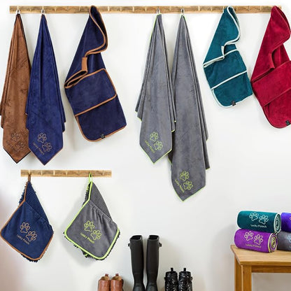 Lucky Pooch® Super Absorbent Shammy Dog Towel - Luxuriously Soft Hand Pockets – 34.5x12.5in – Quick Drying Microfiber Dog Bath Towel – Durable Dog Towels for Drying Dogs (Pack of 1, Teal)