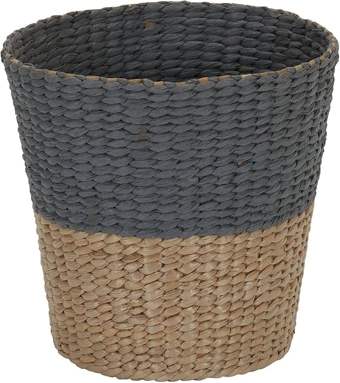 Household Essentials 2‑Tone Cattail Waste Bin with Handwoven Fibers and Metal Frame, Natural and Cream