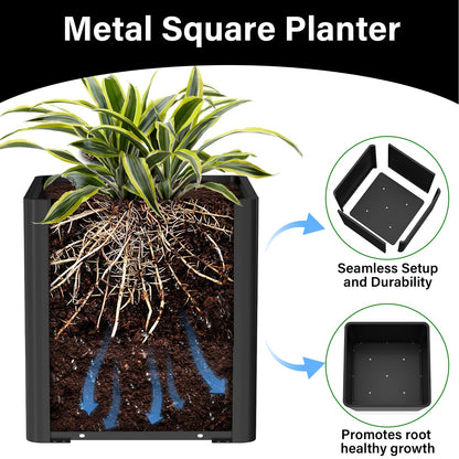 BHCORTEN Large Metal Square Planter 26" L x 26" W x 26" H, Heavy Duty Black Large Outdoor Planters with Drainage Hole for Porch/Patio/Garden