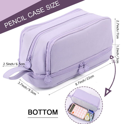 MAMUNU Large Capacity Pencil Case 4 Compartments, Pencil Pouch Bag with Zipper Portable Handle, Pen Case Bag Stationery Organizer for Office College School Adults Teen Girls Boys Men Women, Purple
