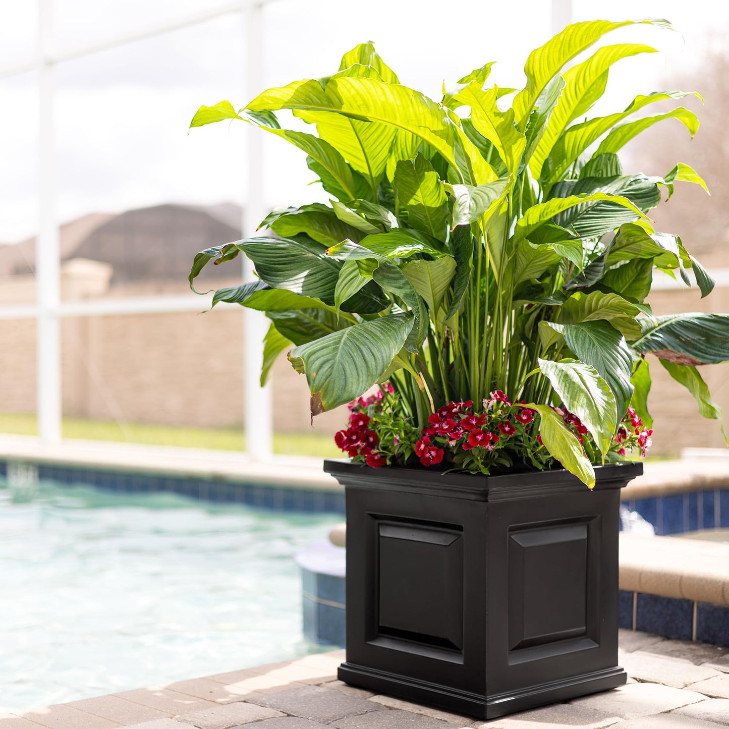 Mayne Nantucket 16-Inch Square Planter – Self-Watering, Weather-Resistant Planter for Flowers – Durable Outdoor Design for Patio, Porch, or Entryway