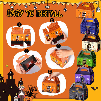 TaoBary 24 Pieces Halloween Candy Treat Box Set Halloween Goodie Boxes Favors Boxes for Birthday Treat Cookies Goodie Box Supplies(House Style)