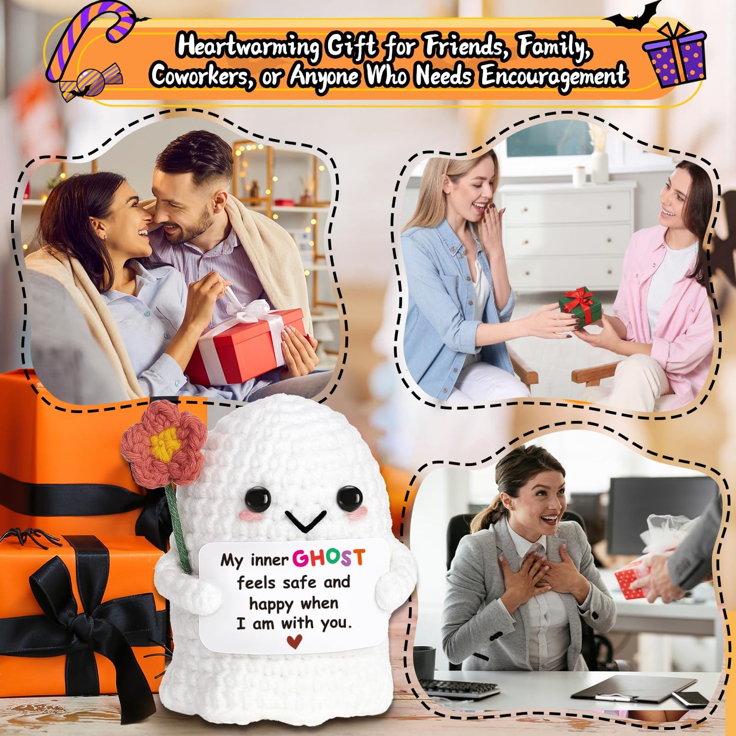 Frabaca Unique Birthday Gift for Women Bestie Friends – Handmade Crochet Ghost Ornament –Spooky Cute Friendship Keepsake for Halloween Christmas Stocking Stuffer Valentine Easter Basket