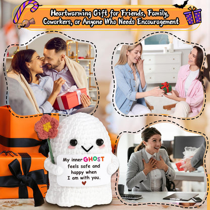 Frabaca Unique Birthday Gift for Women Bestie Friends – Handmade Crochet Ghost Ornament –Spooky Cute Friendship Keepsake for Halloween Christmas Stocking Stuffer Valentine Easter Basket