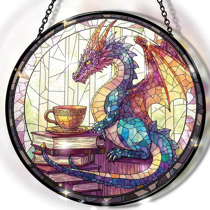 Greatingreat Dragon Stained Glass Window Hanging,Home Room Decor 7.8 Inch Sun Catchers Indoor Window, Whimsical Decor for Fantasy Lovers, Friends, Family, Classmates