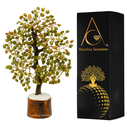 Unakite Natural Healing Premium Crystal Bonsai Feng Shui Fortune Money Tree of Life for Home Office Decor (Gift Box Ready,10-12 Inch)