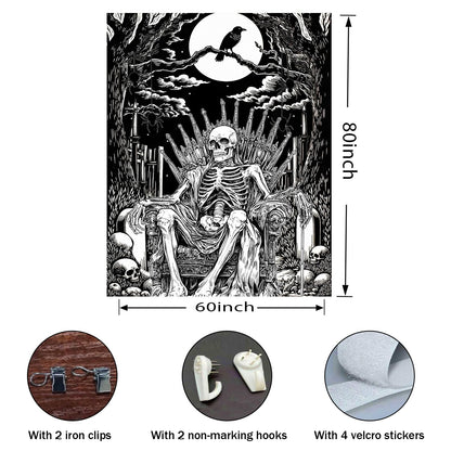 SHRAPHY Skeleton Black and White Tapestry,Grim Reaper,60X80inches