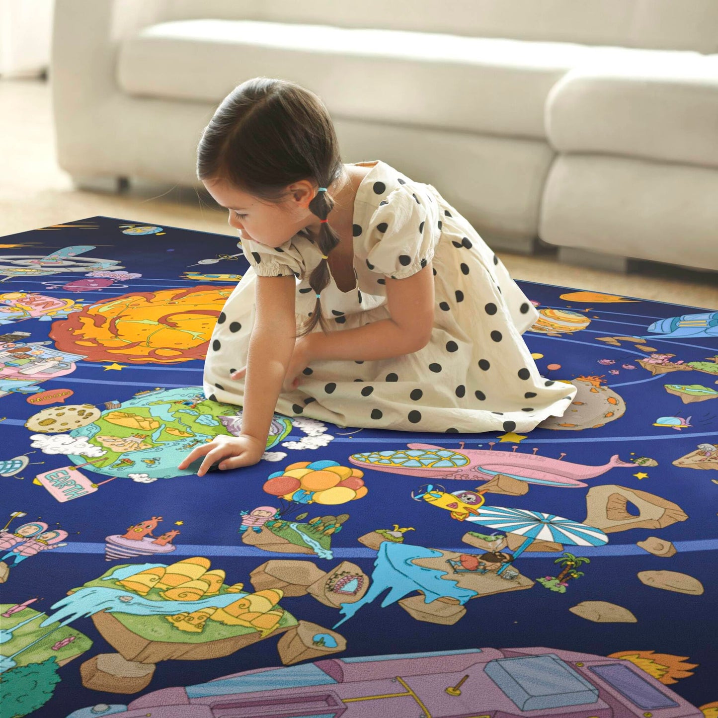 Hazo Haus Solar System Explorer 6x9 Kids Area Rug – Educational Outer Space Map with Planets, Rockets, Robots & Aliens – Ideal for Playroom, Classroom, Living Room, or Science-Loving Children
