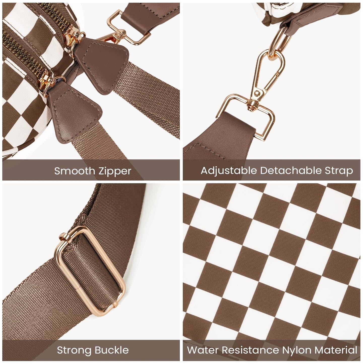 Checkered Crossbody Bum Bags for Women Nylon Checkered Purse Checkerboard Fanny Pack
