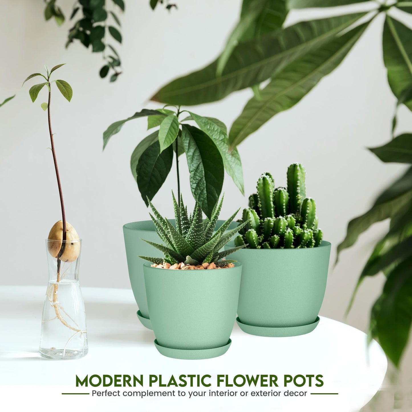 Utopia Home - Plant Pots Indoor with Drainage - 7/6.6/6/5.3/4.8 Inches Home Decor Flower Pots - Plastic Planters for Indoor Plants, Cactus, Succulents Pot (Mint, Pack of 10)