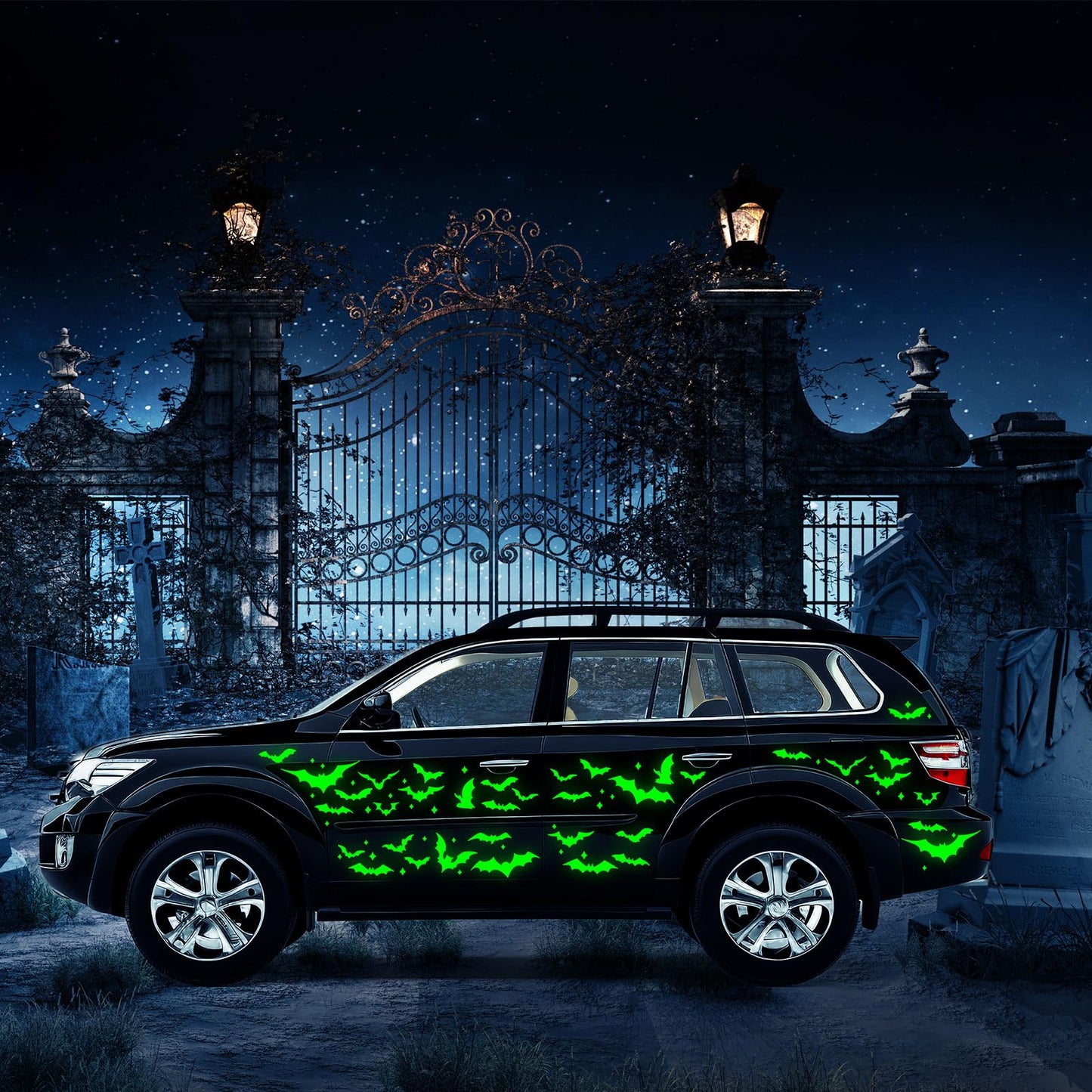 Whaline 3 Sheets Halloween Glow in The Dark Bat Car Decals Spooky Luminous Bat Vinyl Stickers for Bumper Truck Van SUV Car Window Headlamp Taillight