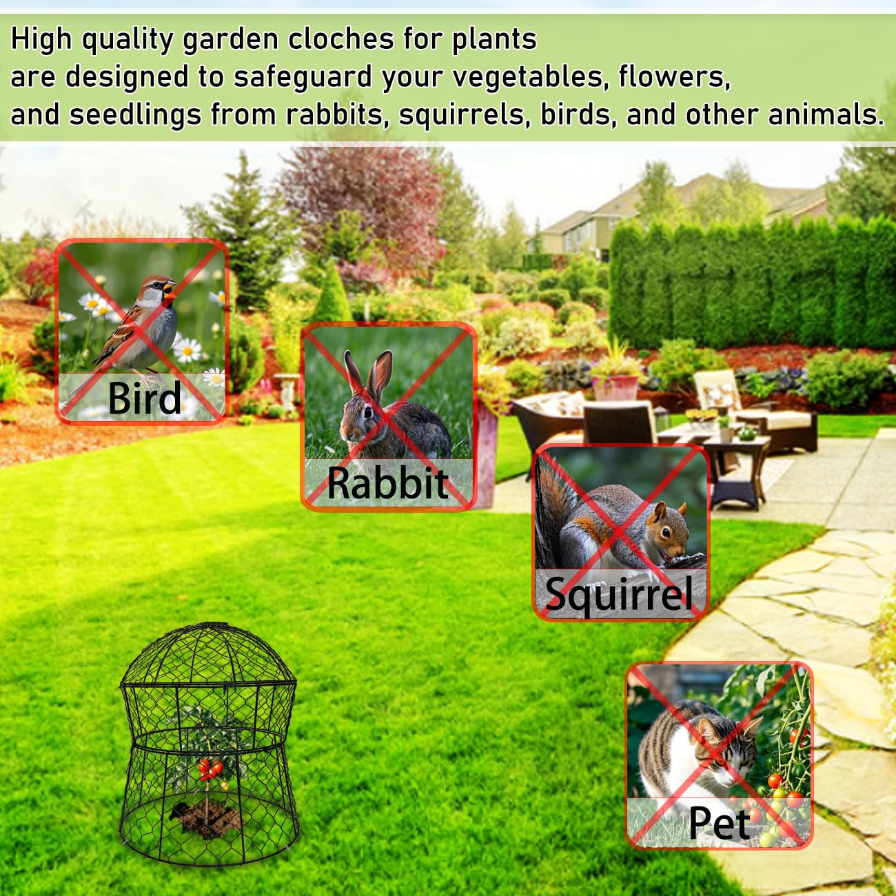 JAWULIJA Garden Cloches for Plants 2 Pack Metal Plant Protectors from Animals Chicken Wire Cloche Updated Plant Cages for Outdoor Plants Vegetables Seedlings 13" D x 14" H