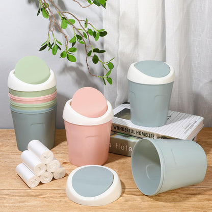Zhehao 8 Pcs Plastic Mini Wastebasket Trash Can with Swing Lid 360 Trash Bags Desktop Small Garbage Bin Countertop Vanity Tabletop Waste Paper Basket for Home Office (Blue,Green,Pink)