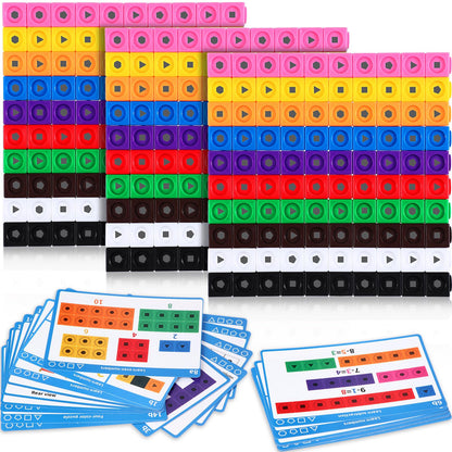 Libima 318 Pcs Math Counting Cubes Linking Counting Blocks with Stem Cards Building Block Linking Cube Connecting Manipulatives Preschool Math Counter Games Back to School Supplies