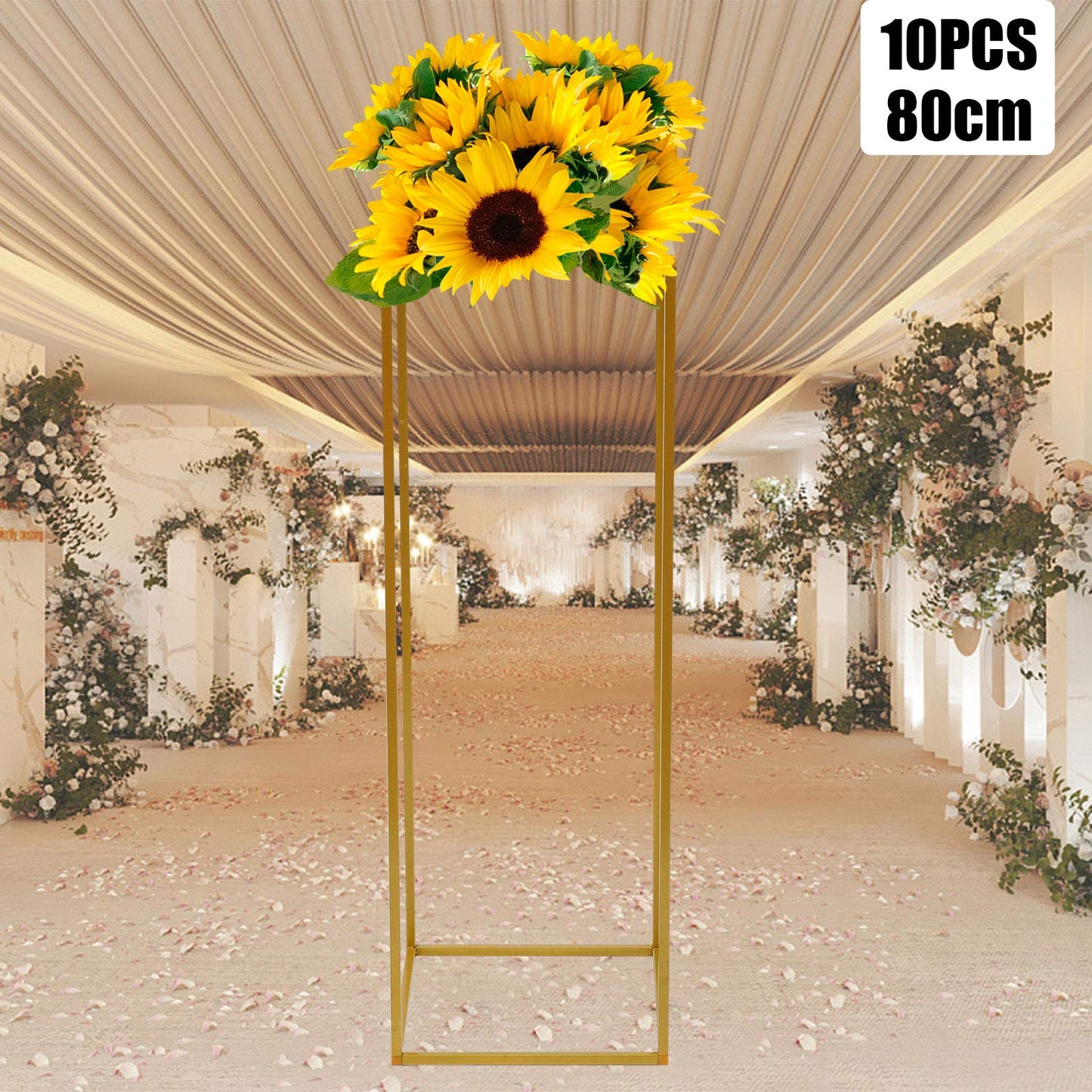 EurHomePlus 10Pcs Geometric Metal Flower Stands, 80cm Tall Gold Flower Stand Road Lead Metal Floor Vase Column, Centerpiece Stands Rectangular Display Rack for Wedding Party Decor