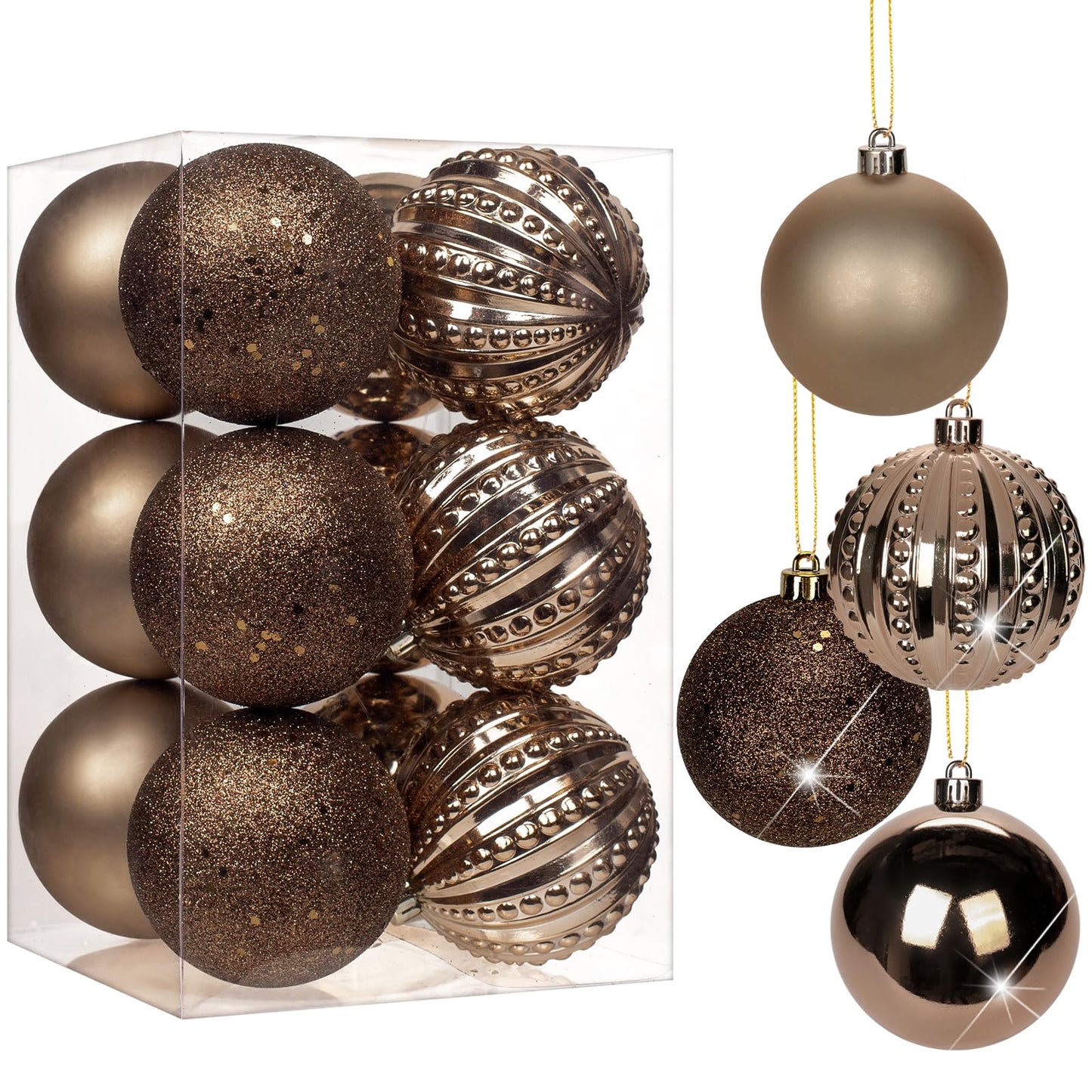3.15" Bronze Christmas Balls Ornaments 12 Pcs Shatterproof Christmas Ornaments Set Matte Large Bronze Ornament for Xmas Tree Halloween Holiday Party