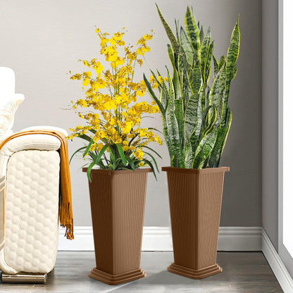 TUYOHW Set of 2 Tall Planters, 24" Large Indoor Outdoor Flower Pots with Tray, Modern Tapered Planters for Porch, Patio, Garden, Backyard