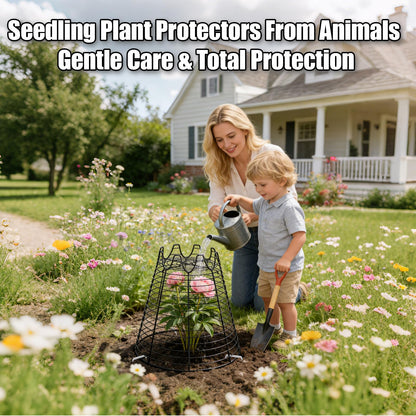 Qaobo 4 Pcs 11.6"×11.6" Plant Protectors from Animals, Sturdy Metal Plant Cages for Outdoor Plants, Reusable Wire Garden Cloches, Plant Protector to Keep Squirrels, Rabbits, Birds, Black