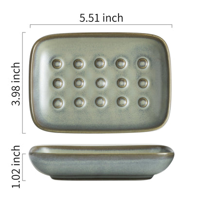 Miamolo Ceramic Soap Dish for Shower, Non-Slip Bar Soap Saver Tray Bar for Bathroom Kitchen Sink Bathtub, Easy to Clean, Dishwasher Safe, Raised Pattern - Keep Soap Dry, Dark Green