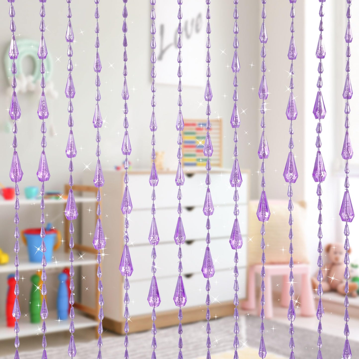 GeeComfy Crystal Beaded Curtain 35.5 x 79 Inches 45 Strands Acrylic Hanging Door Beads String Curtain Room Divider for Doorway Window Living Room Bedroom Decor, Wave Pattern - Pink