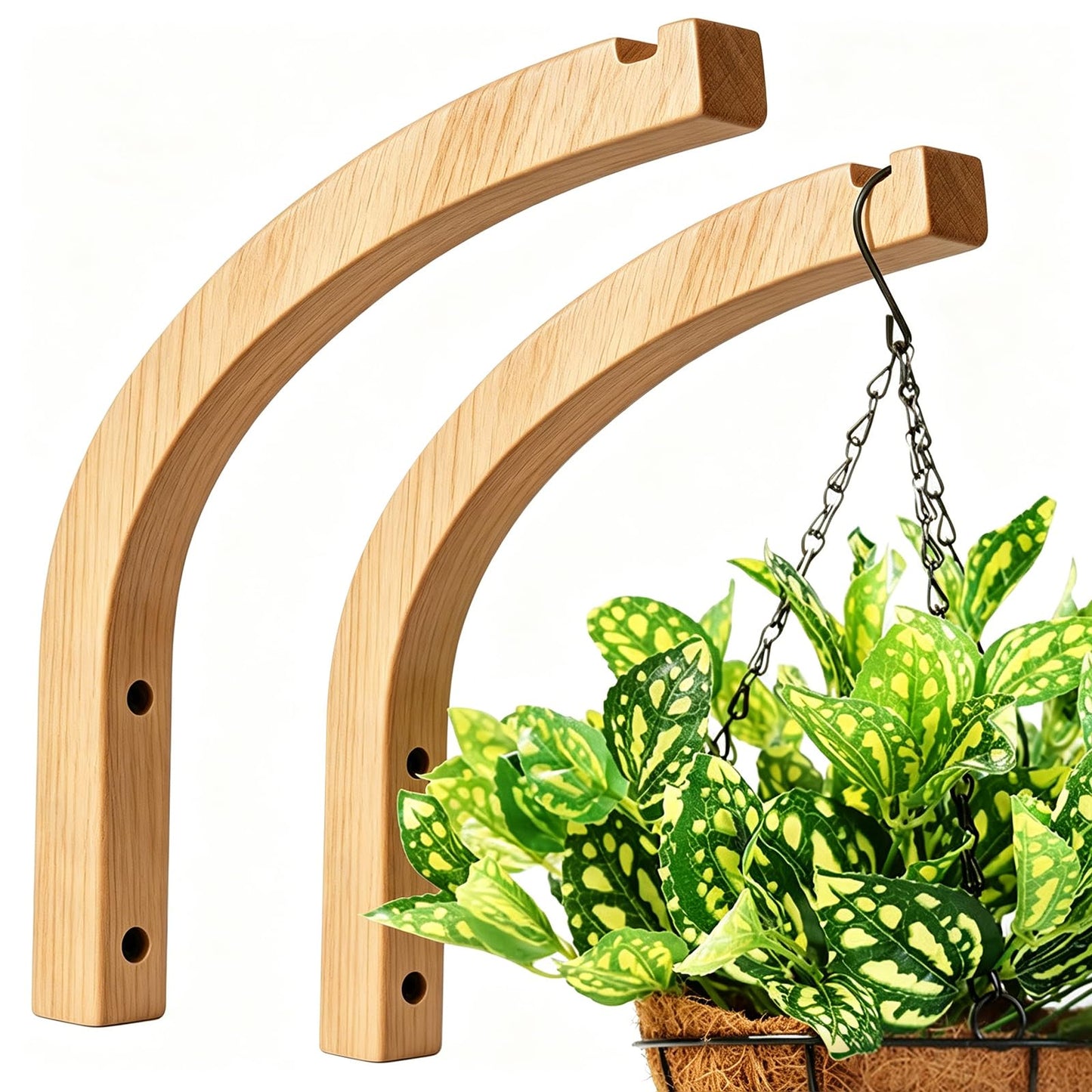 DSJIFGEW Wooden Plant Hangers - Hanging Plant Hooks for Indoor Outdoor, Wood Hanging Wall Plant Hooks Heavy Duty for Flower Pots Wind Chimes and Bird Feeders(2-Pack,8-Inch)